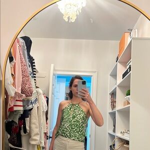 Green Halter Fitted Sleeveless Tank Top